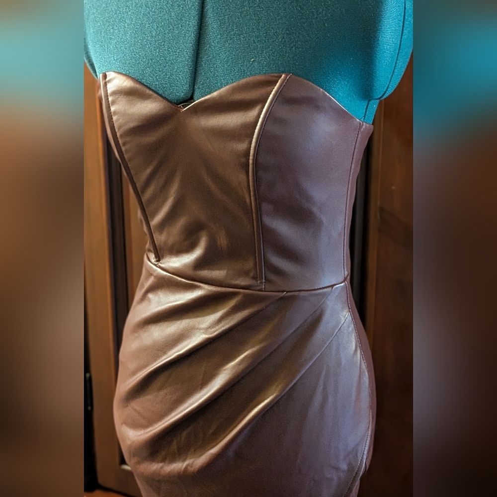 Lulu's Elegant Strapless Burgundy Dress - Picture 6 of 8